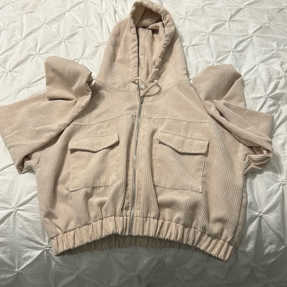 Cropped zip up hoodie, pink , American Threads - Picture 1 of 1